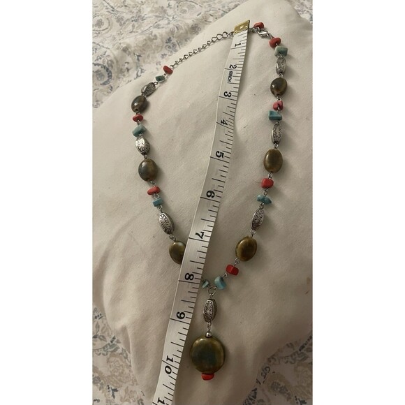 Vintage Beaded Necklace Red And Turquoise Beads Pendant - Picture 4 of 6